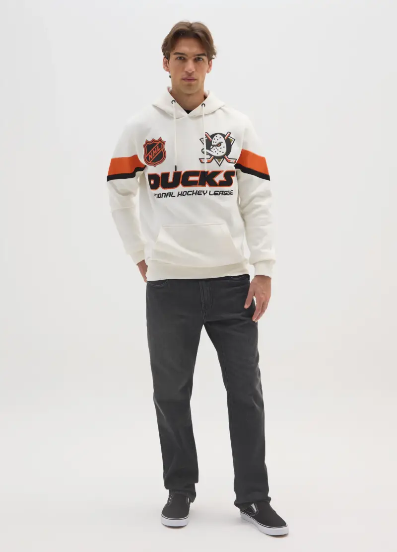 Felpa Con Cappuccio In Misto Cotone Bianca Con Stampa Ducks, Unisex, Bianco miniatura 2