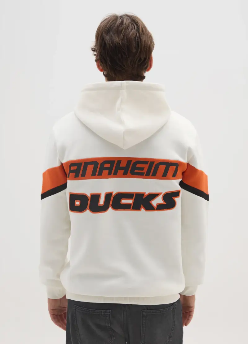 Felpa Con Cappuccio In Misto Cotone Bianca Con Stampa Ducks, Unisex, Bianco miniatura 3