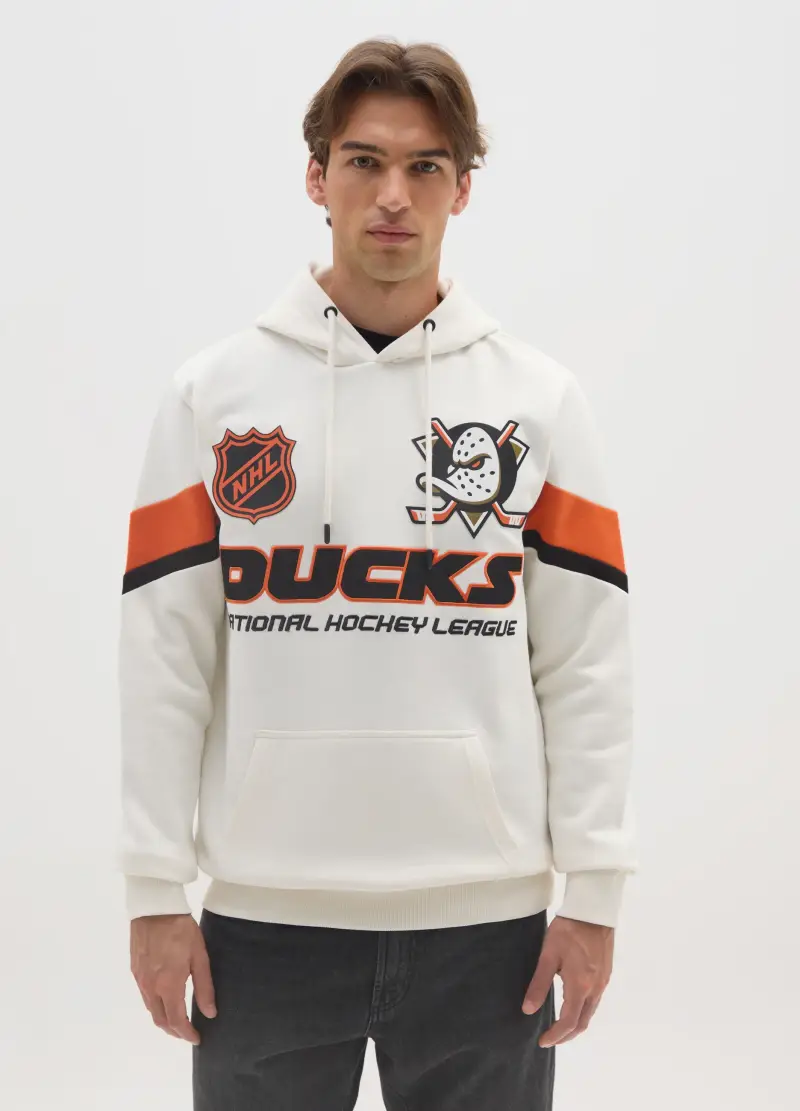 Felpa Con Cappuccio In Misto Cotone Bianca Con Stampa Ducks, Unisex, Bianco