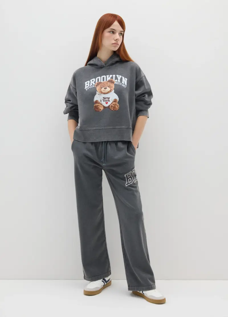 Felpa Con Cappuccio In Misto Cotone Grigia Regular Fit, Donna, Grigio miniatura 2