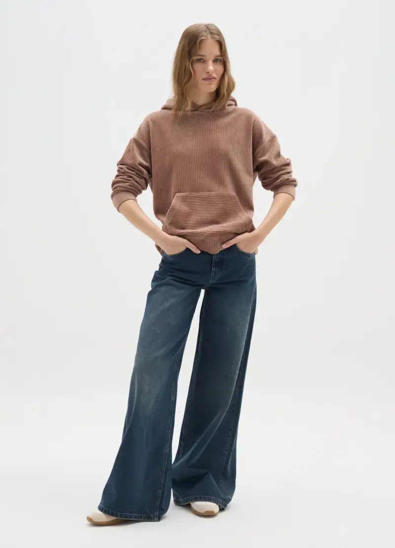 Felpa Con Cappuccio Marrone In Misto Cotone Regular Fit, Donna, Marrone