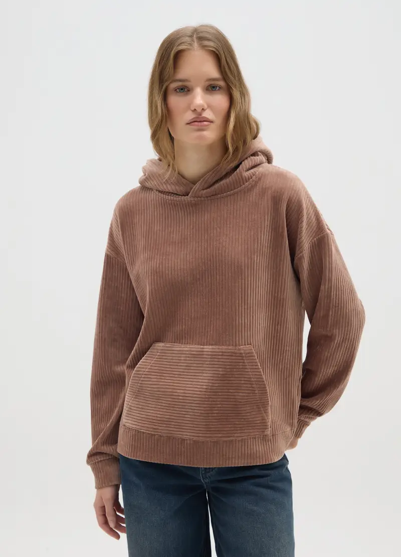 Felpa Con Cappuccio Marrone In Misto Cotone Regular Fit, Donna, Marrone miniatura 2