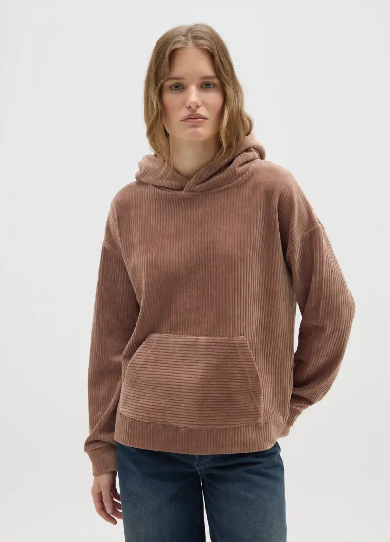 Felpa Con Cappuccio Marrone In Misto Cotone Regular Fit, Donna, Marrone miniatura 2