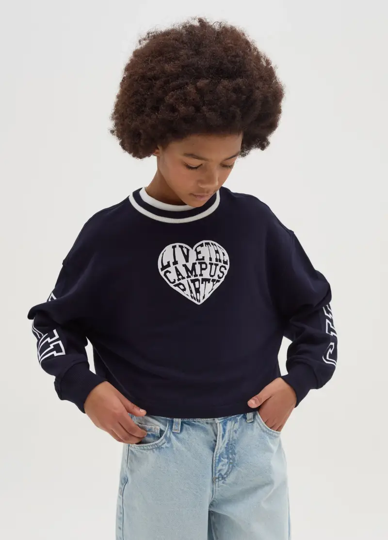 Felpa Con Cuore E Scritta "live The Campus Party", Bambina, Blu