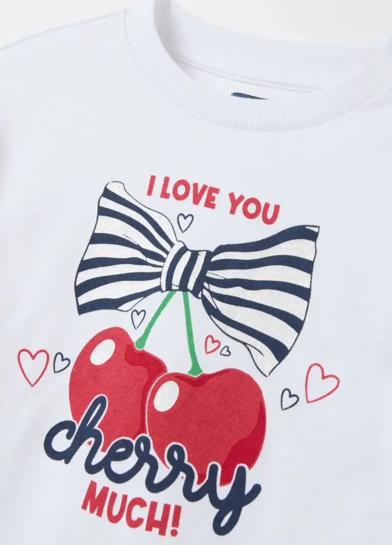 Felpa Con Volant Stampa "i Love You Cherry Much", Bambina, Bianco miniatura 3