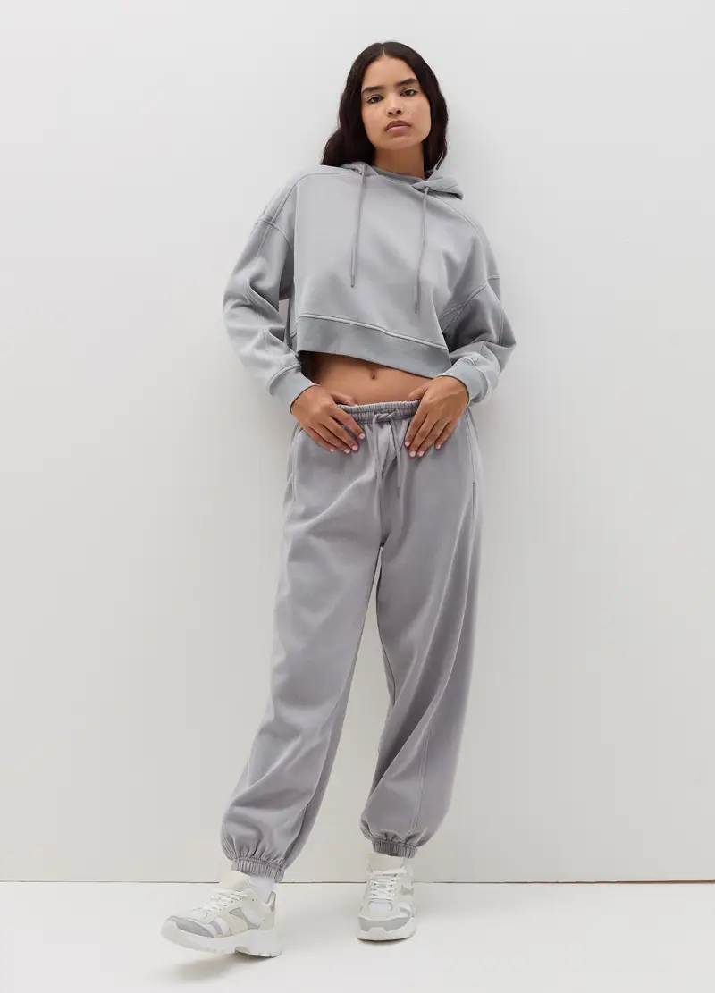 Felpa Crop Con Cappuccio, Donna, Grigio miniatura 2