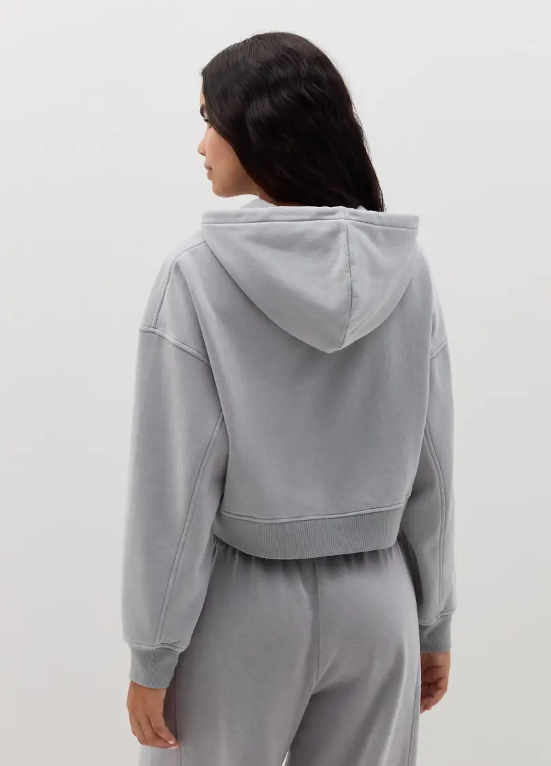Felpa Crop Con Cappuccio, Donna, Grigio miniatura 3