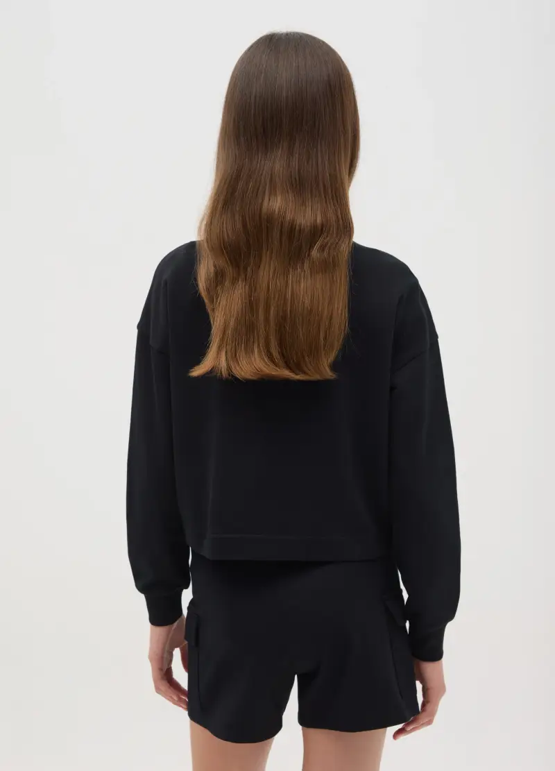 Felpa Cropped Con Stampa Foil, Bambina, Nero miniatura 2