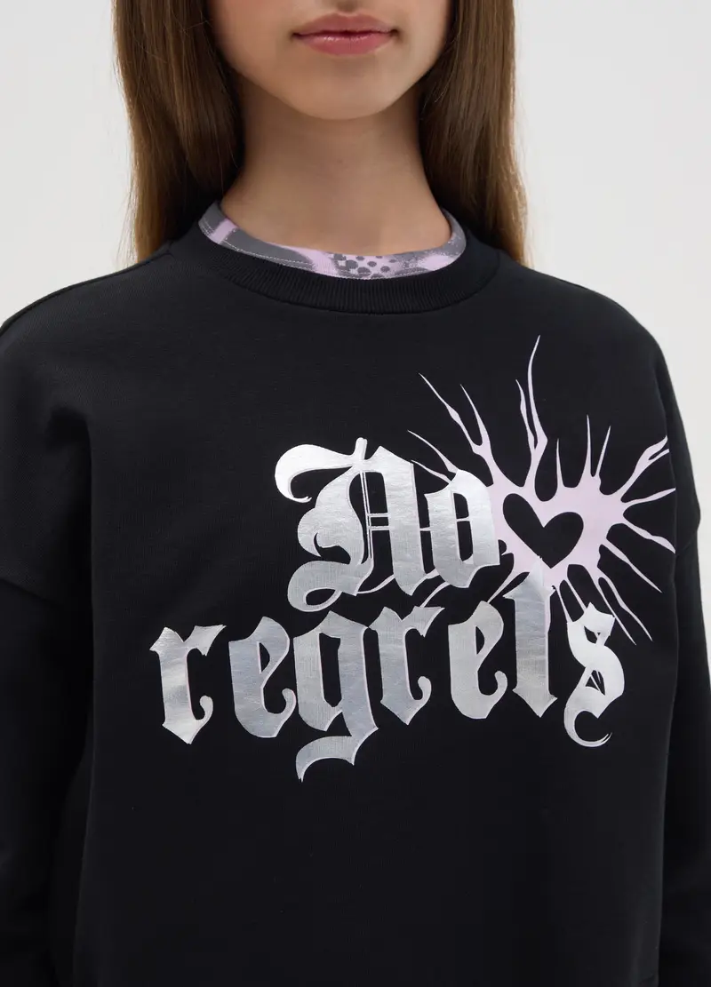 OVS, Felpa Cropped Con Stampa Foil, Bambina, Nero, Taglia: 10-11 miniatura 2