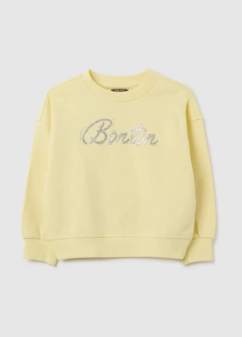 Felpa Da Bambina In Puro Cotone Gialla Regular Fit Con Scritta, Giallo