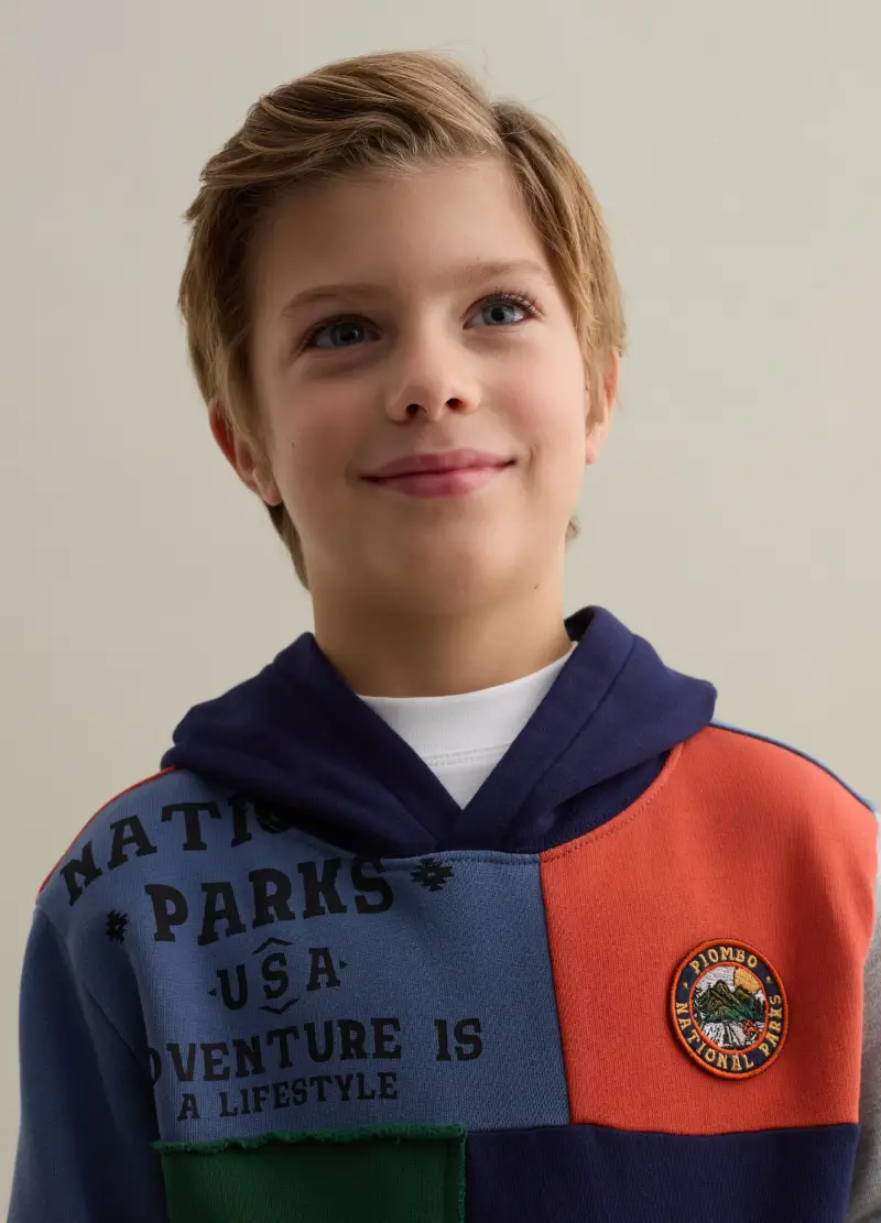 Felpa Effetto Patchwork Con Cappuccio, Bambino, Multicolor miniatura 2