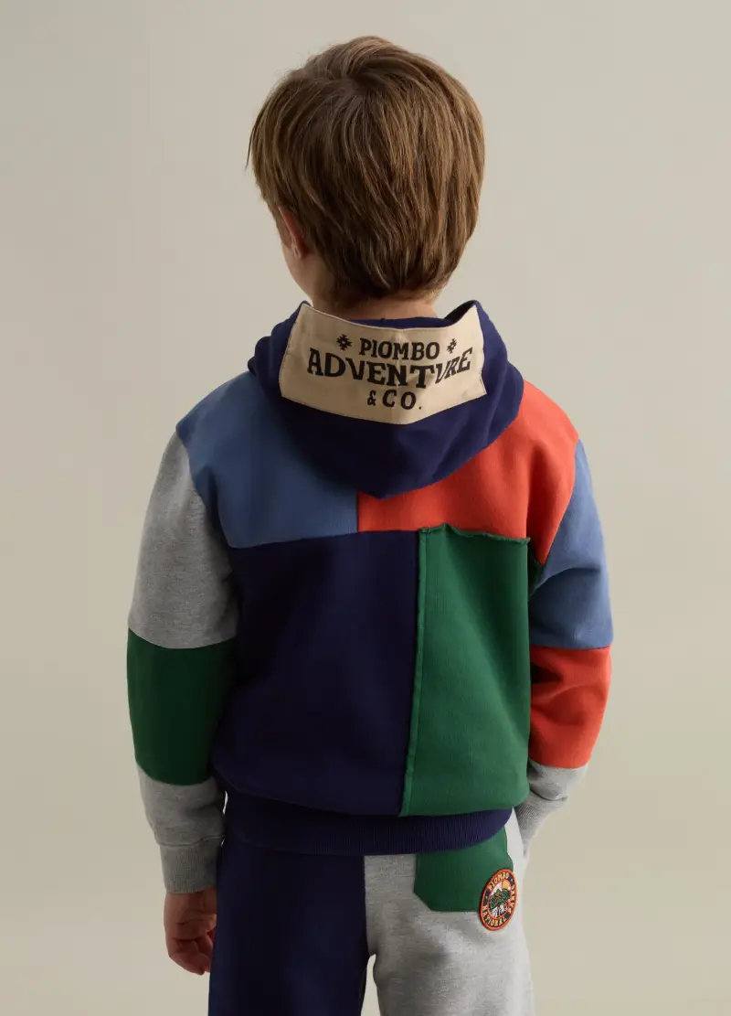 Felpa Effetto Patchwork Con Cappuccio, Bambino, Multicolor miniatura 3