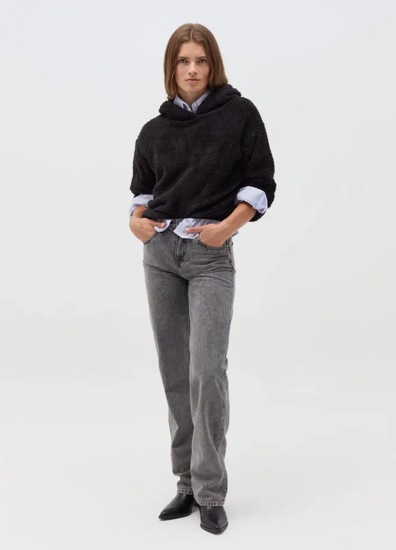 Felpa Essential Crop In Filato Peloso, Donna, Nero