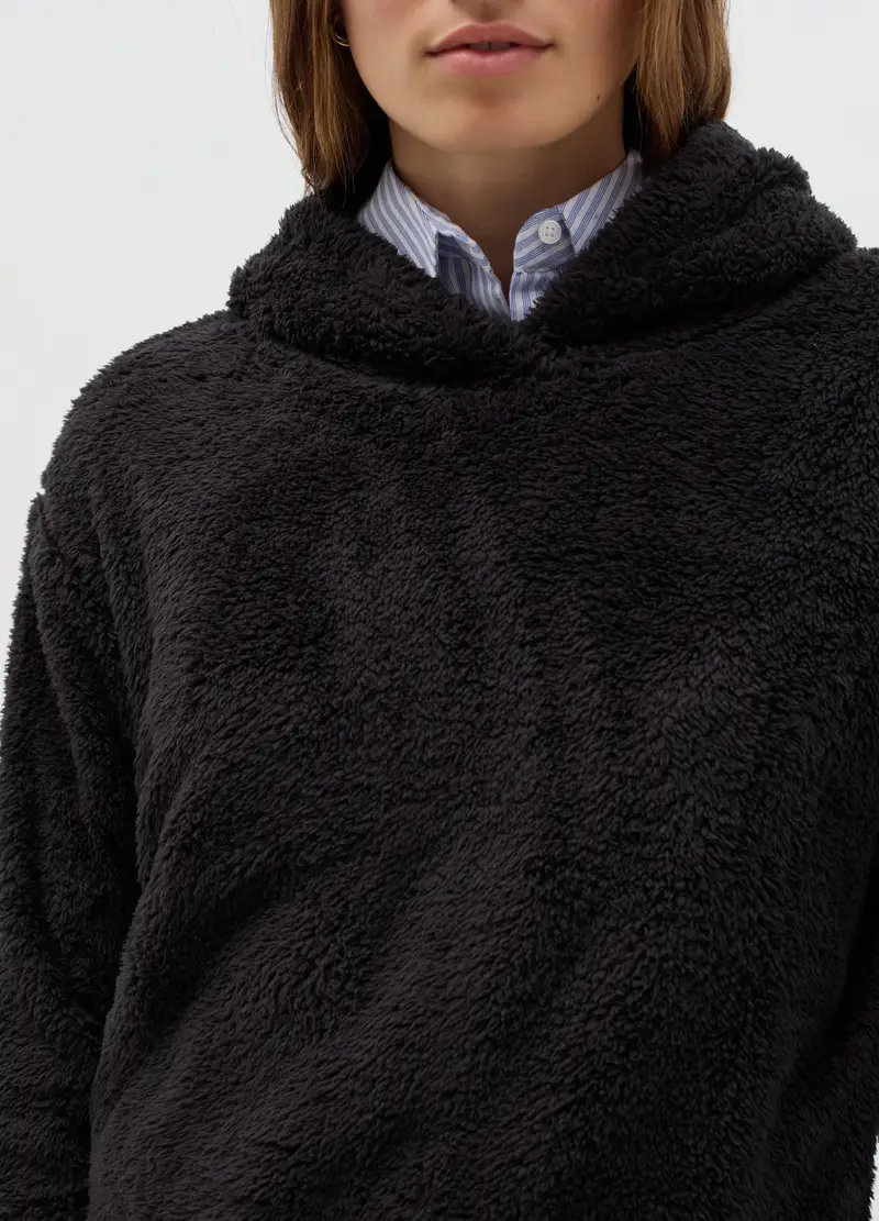 Felpa Essential Crop In Filato Peloso, Donna, Nero miniatura 3