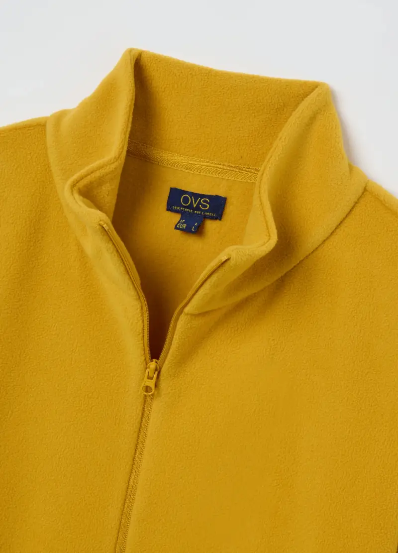 Felpa Gialla In Pile Con Half Zip, Uomo, Giallo miniatura 2