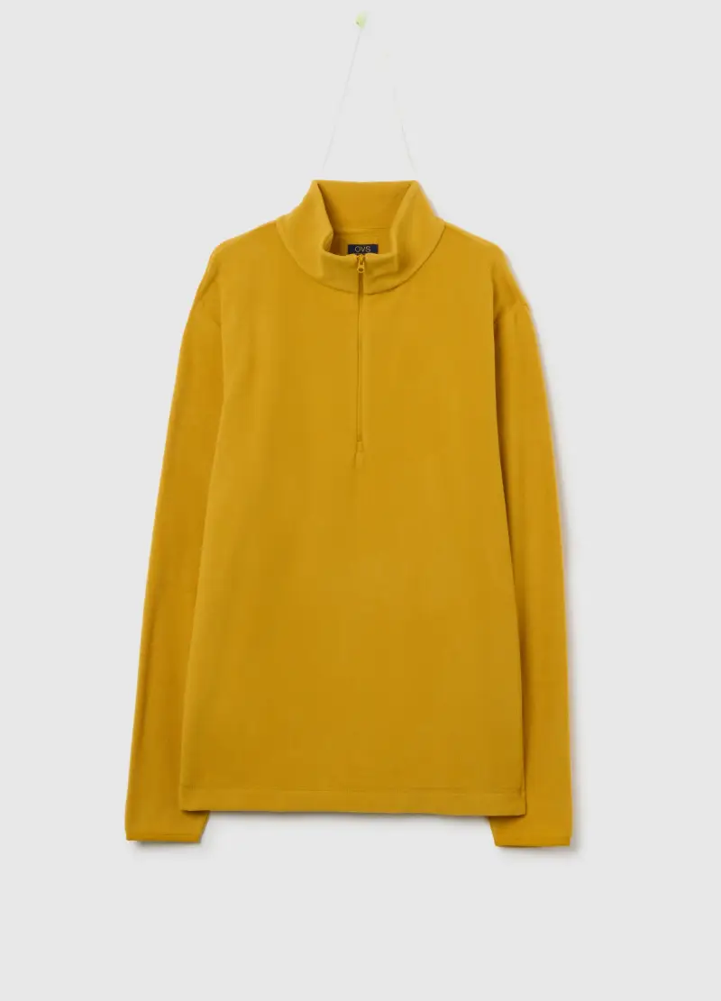 Felpa Gialla In Pile Con Half Zip, Uomo, Giallo