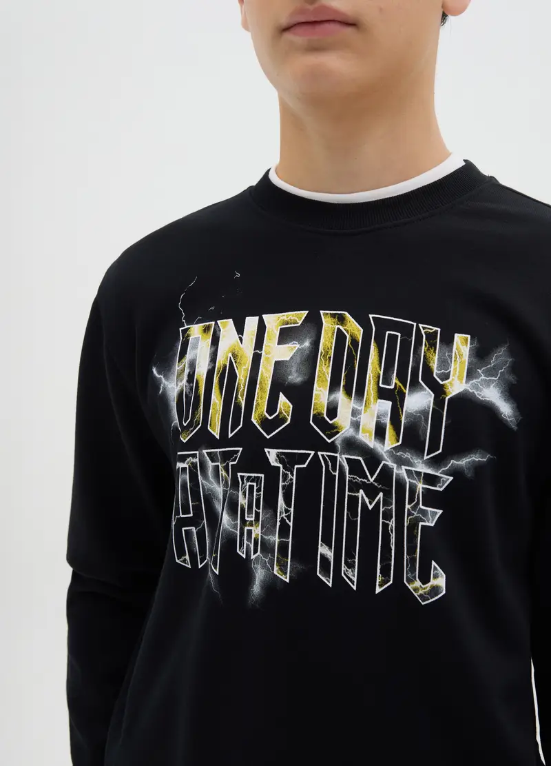 Felpa Girocollo Con Stampa, Bambino, Nero miniatura 2