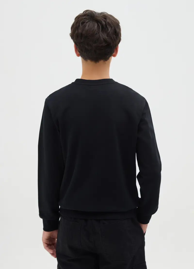 Felpa Girocollo Con Stampa, Bambino, Nero miniatura 3