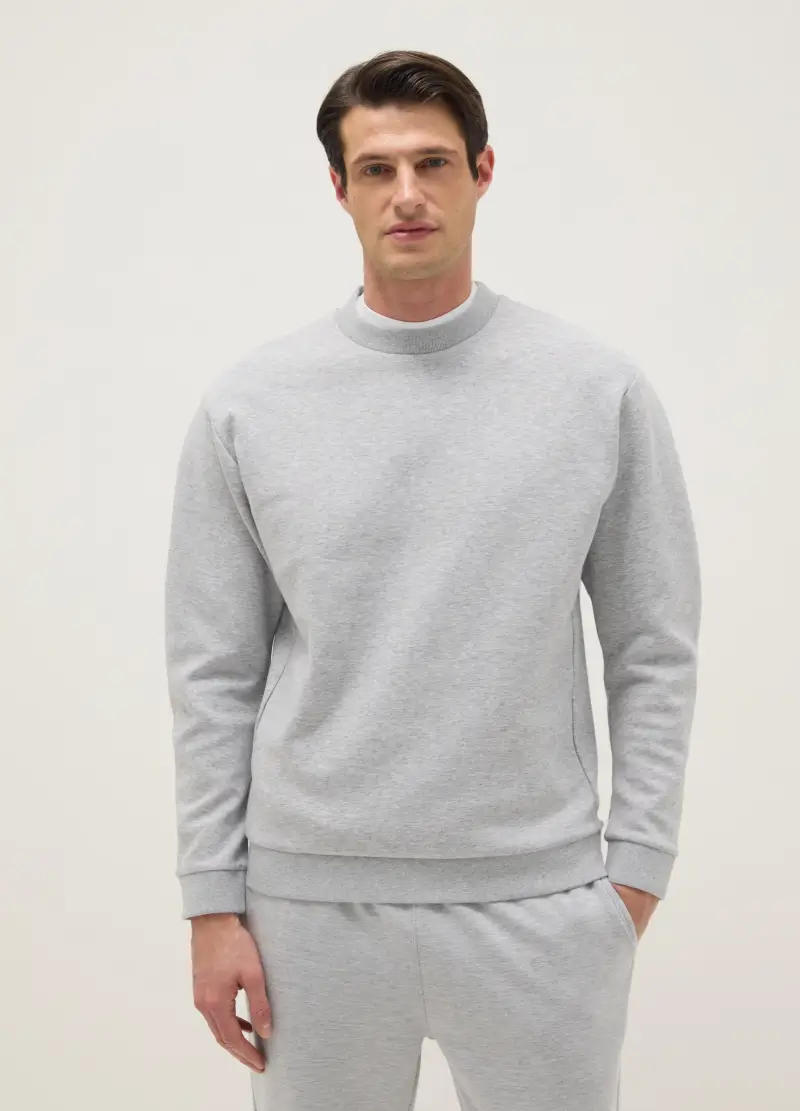 Felpa Girocollo In Misto Cotone Grigio Regular Fit, Uomo, Grigio miniatura 2