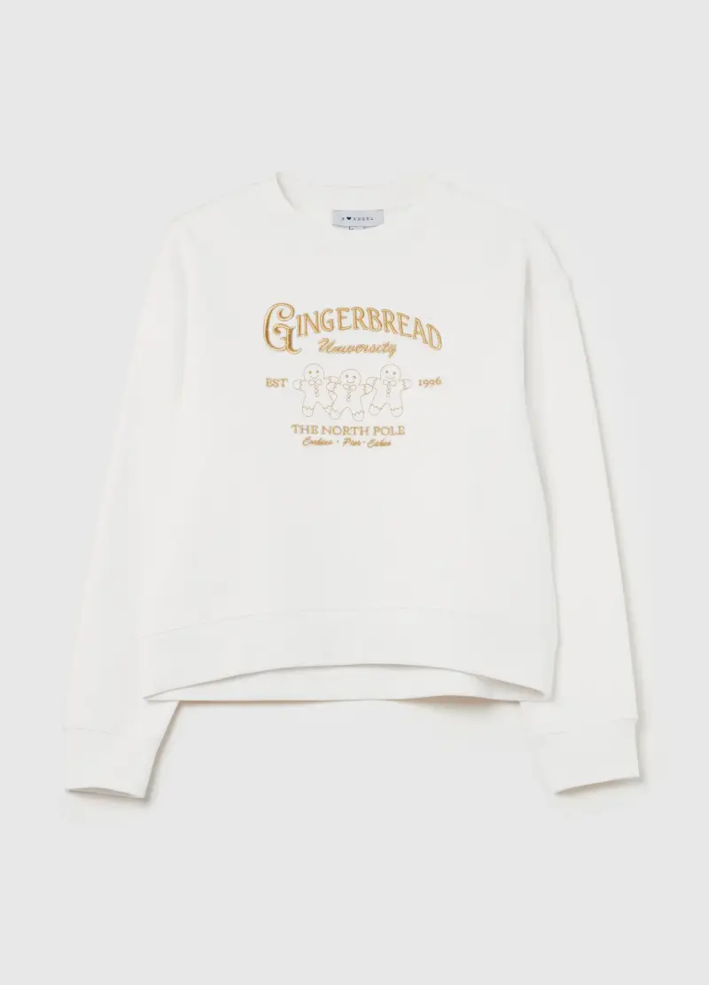 Felpa Girocollo Natalizia, Donna, Bianco