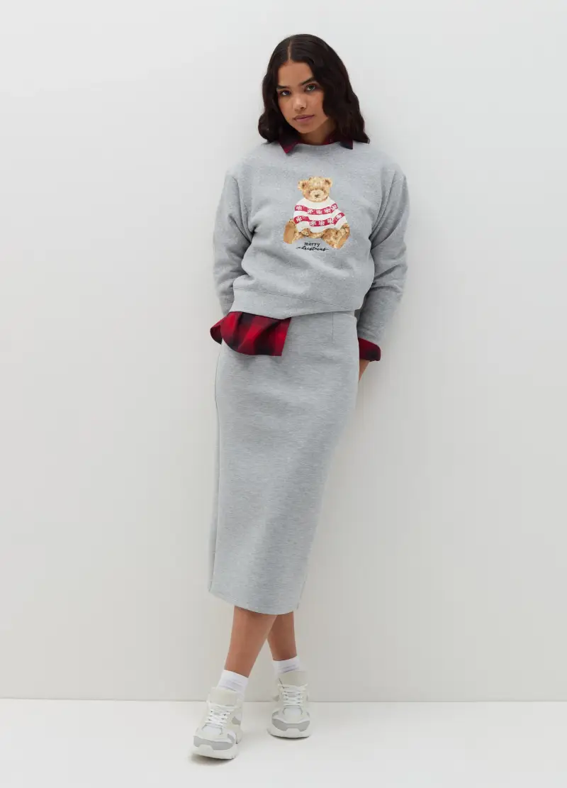 Felpa Girocollo Natalizia, Donna, Grigio