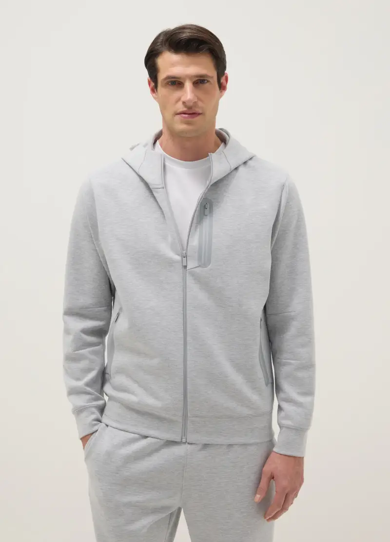 Felpa Grigia Regular Fit Con Cappuccio E Collo Con Zip Frontale, Uomo, Grigio miniatura 2