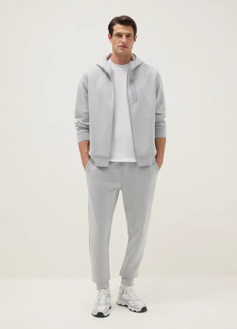 Felpa Grigia Regular Fit Con Cappuccio E Collo Con Zip Frontale, Uomo, Grigio