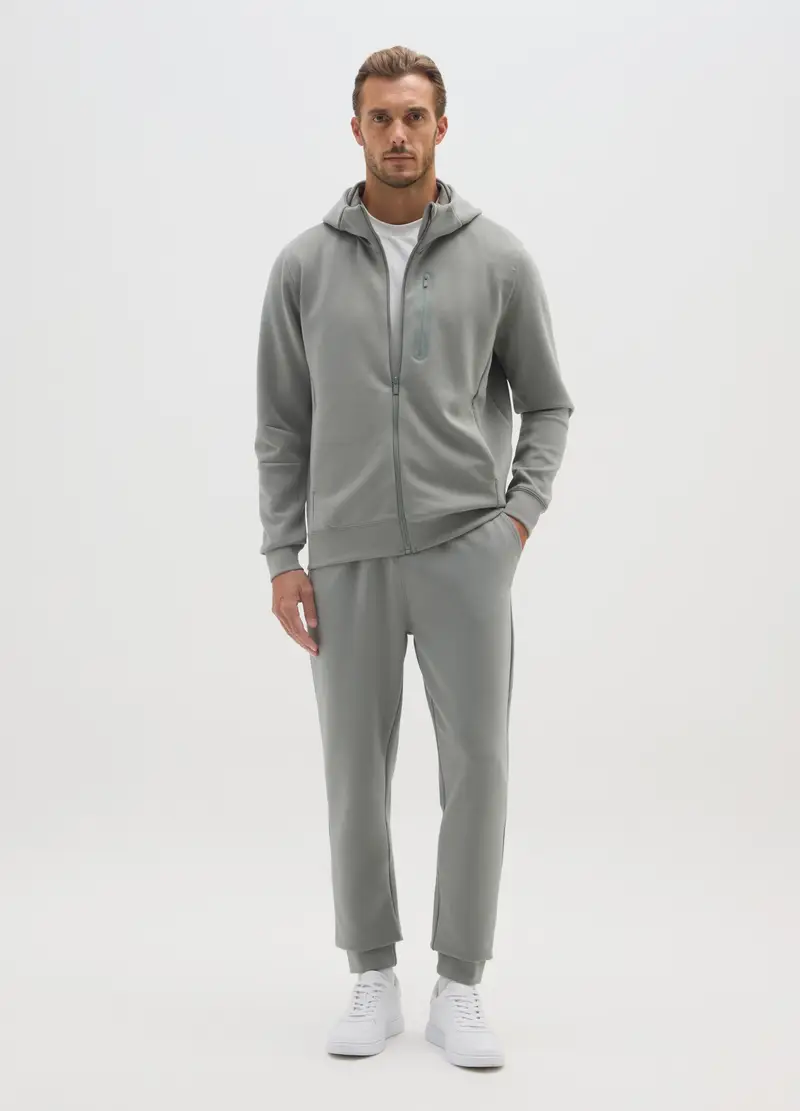 Felpa Grigia Regular Fit Con Cappuccio E Zip, Uomo, Grigio miniatura 2