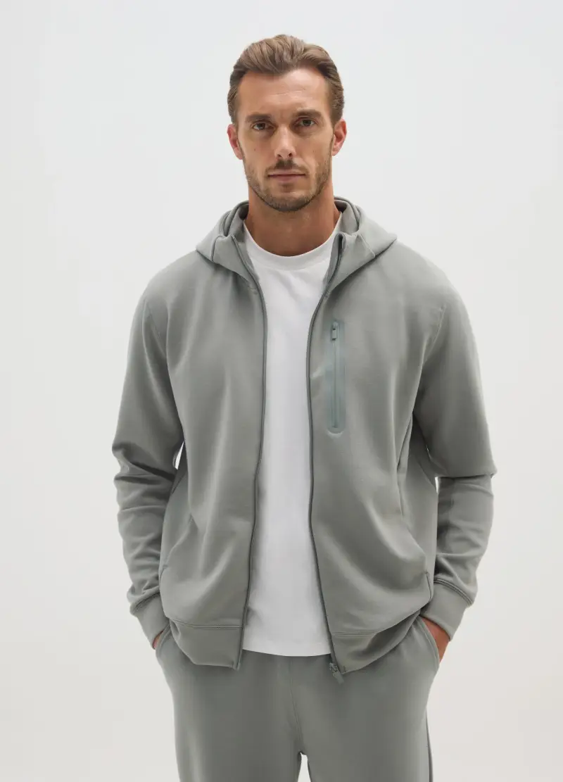 Felpa Grigia Regular Fit Con Cappuccio E Zip, Uomo, Grigio