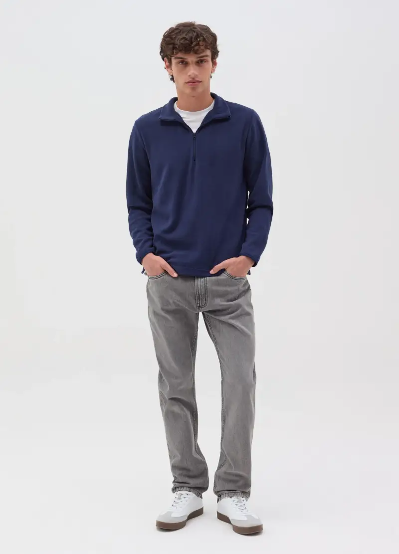 Felpa Half-zip In Pile, Uomo, Blu