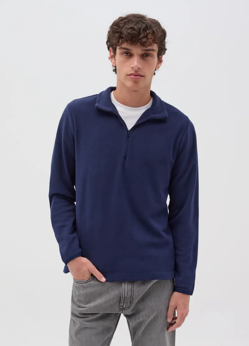 Felpa Half-zip In Pile, Uomo, Blu miniatura 2