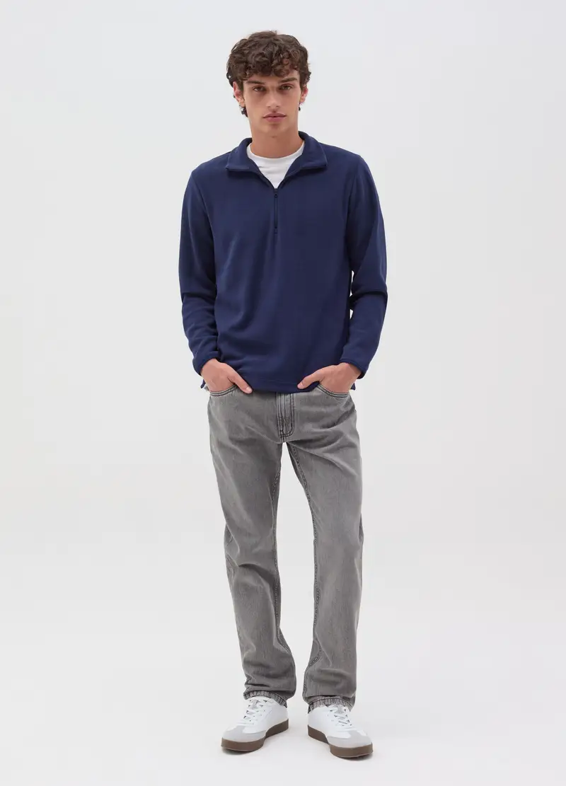 Felpa Half-zip In Pile, Uomo, Blu