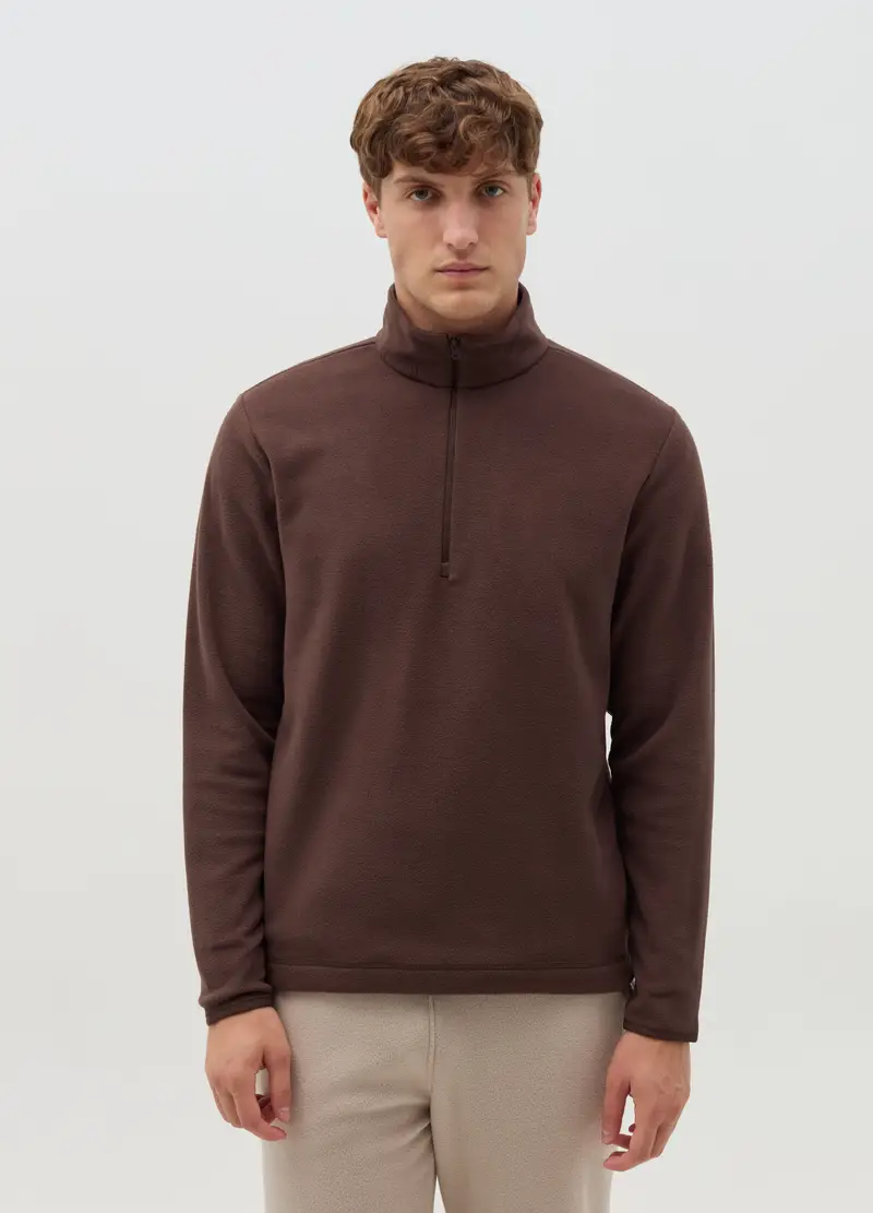 Felpa Half-zip In Pile, Uomo, Marrone miniatura 2