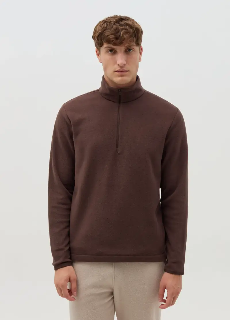 Felpa Half-zip In Pile, Uomo, Marrone miniatura 2
