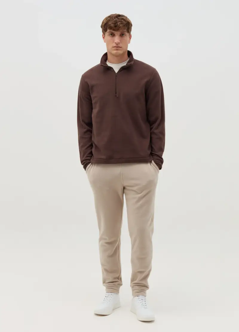 Felpa Half-zip In Pile, Uomo, Marrone