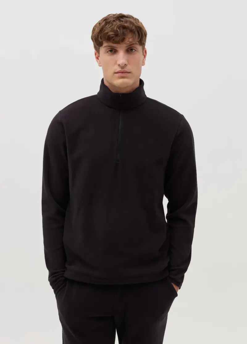 Felpa Half-zip In Pile, Uomo, Nero