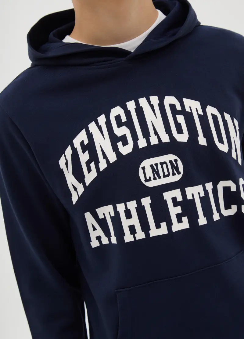 Felpa In French Terry Con Cappuccio E Stampa, Bambino, Blu miniatura 2