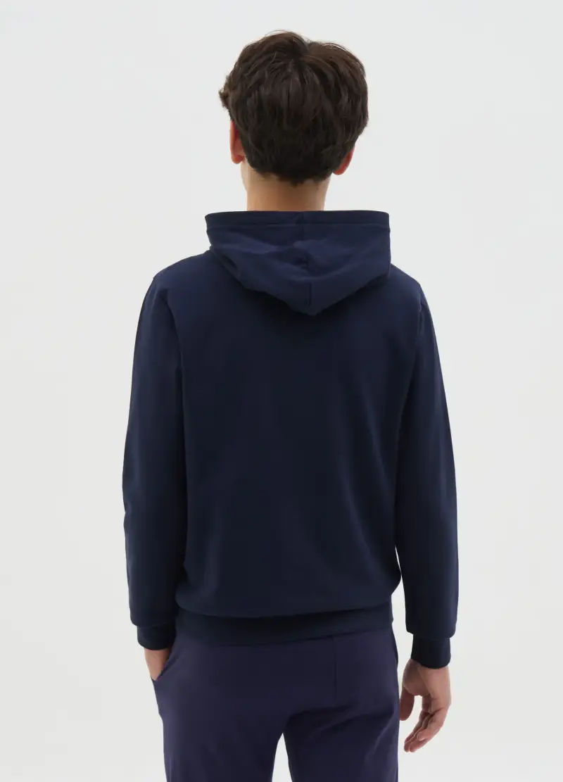 Felpa In French Terry Con Cappuccio E Stampa, Bambino, Blu miniatura 3