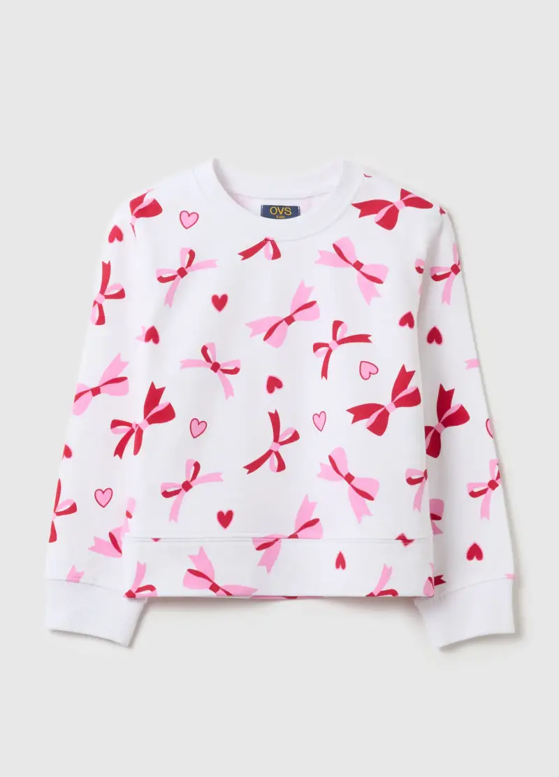 Felpa In French Terry Con Stampa, Bambina, Bianco