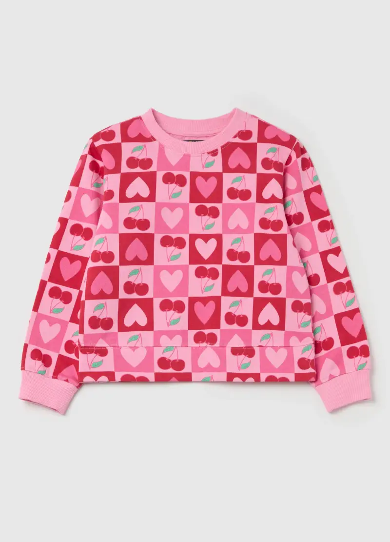 Felpa In French Terry Con Stampa, Bambina, Rosa