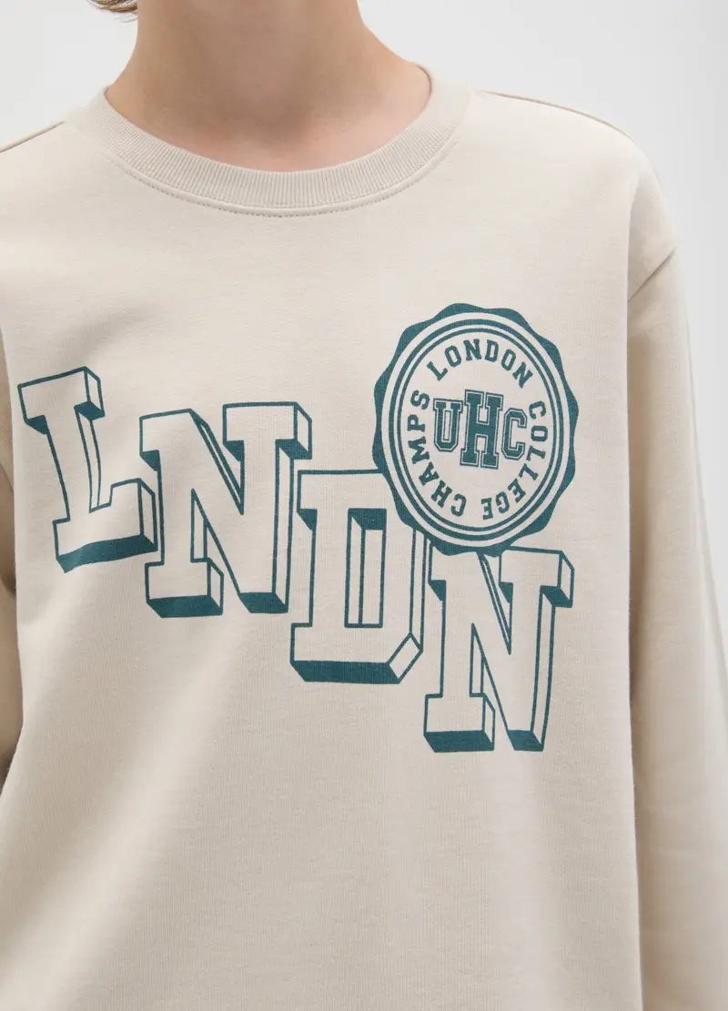 Felpa In French Terry Con Stampa Lettering, Bambino, Beige miniatura 3