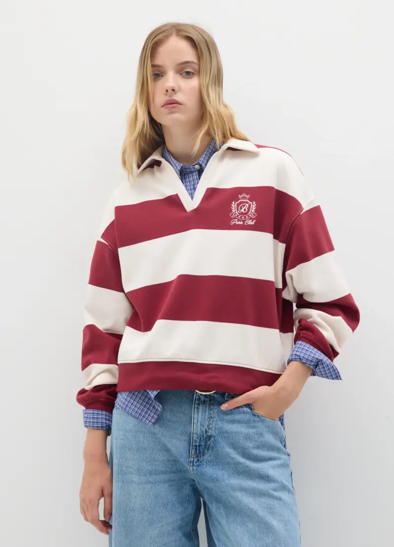 Felpa In Misto Cotone A Righe Regular Fit, Donna, Multicolor miniatura 2