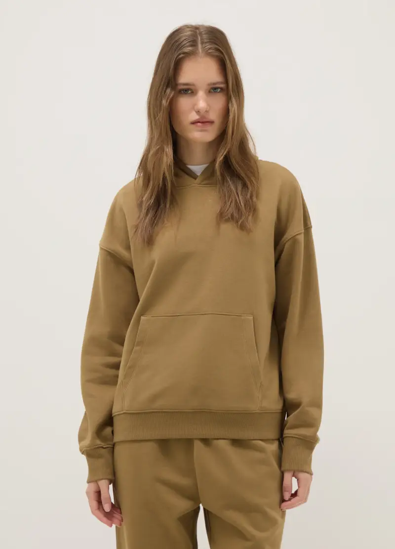 Felpa In Misto Cotone Beige Regular Fit Con Cappuccio, Donna, Beige miniatura 2