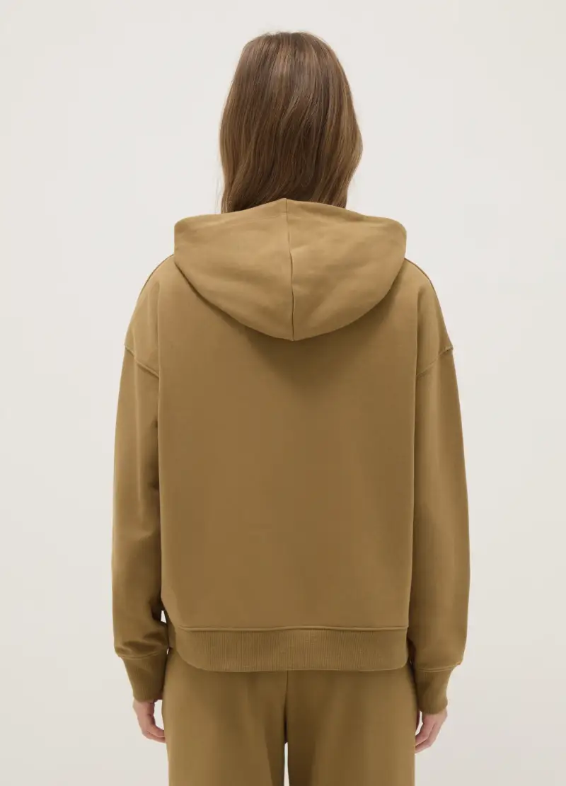 Felpa In Misto Cotone Beige Regular Fit Con Cappuccio, Donna, Beige miniatura 3