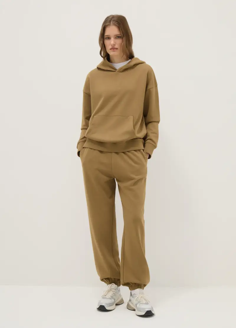 Felpa In Misto Cotone Beige Regular Fit Con Cappuccio, Donna, Beige