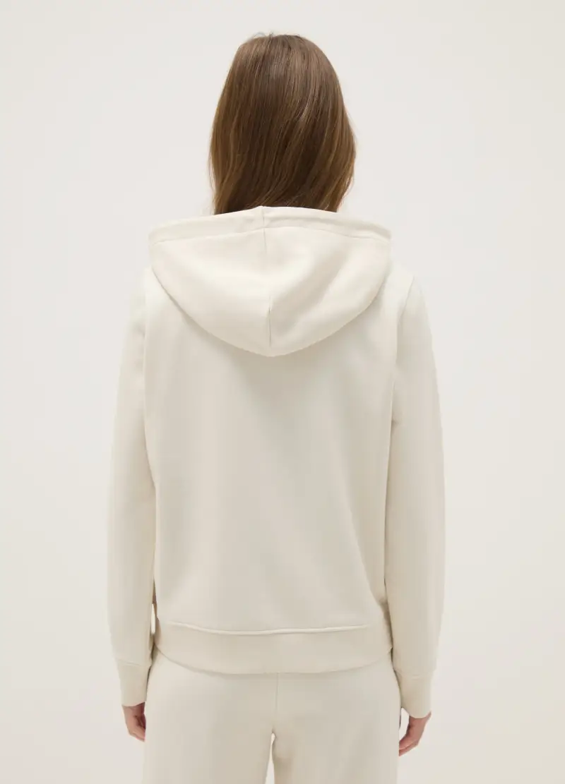 Felpa In Misto Cotone Beige Regular Fit Con Cappuccio E Zip, Donna, Beige miniatura 3