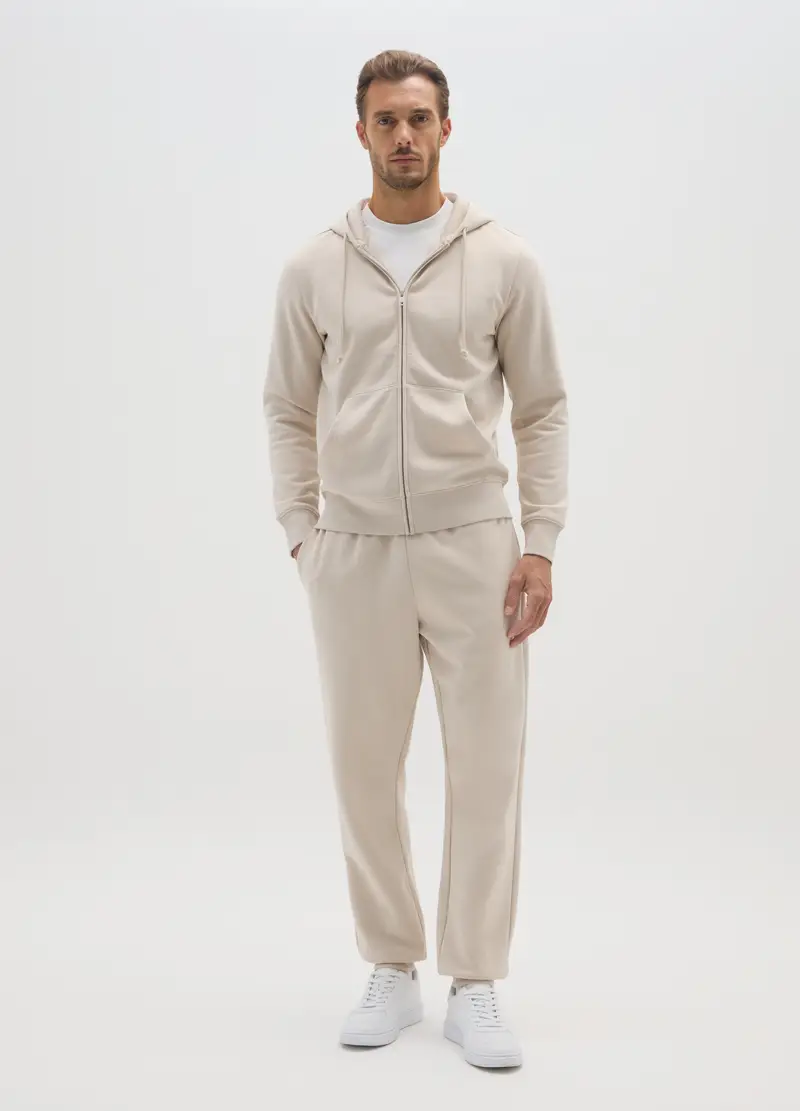 Felpa In Misto Cotone Beige Regular Fit, Uomo, Beige miniatura 2