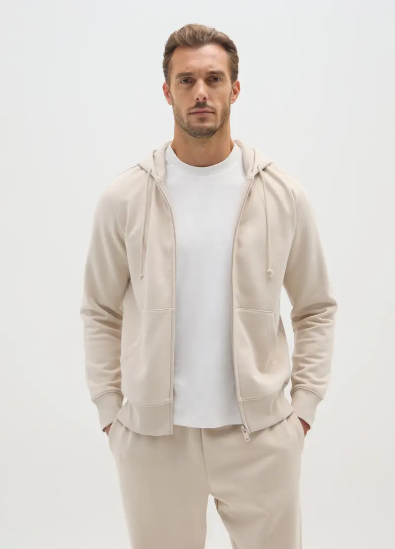 Felpa In Misto Cotone Beige Regular Fit, Uomo, Beige