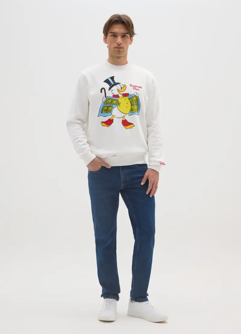 Felpa In Misto Cotone Bianca Con Stampa, Uomo, Bianco miniatura 2