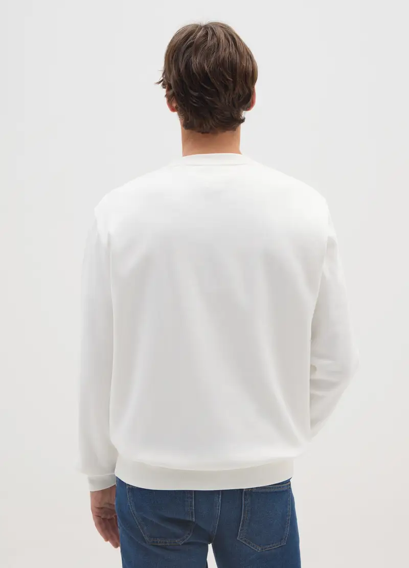 Felpa In Misto Cotone Bianca Con Stampa, Uomo, Bianco miniatura 3